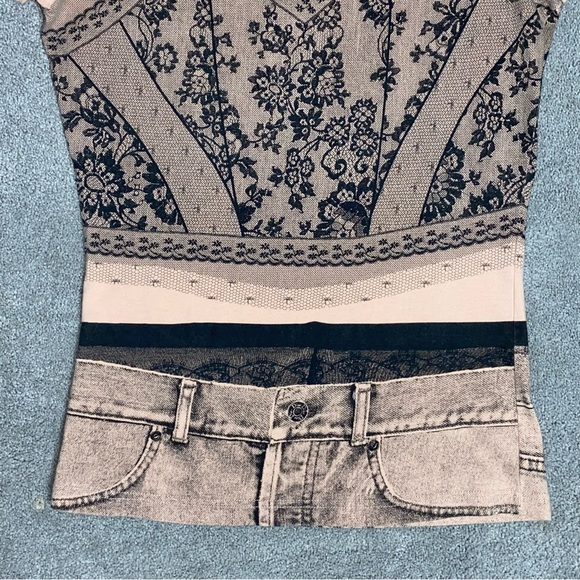 S VTG Y2k AUTH Christian Dior 2006 Trompe L'oeil Denim Lace Tee Shirt Logo Top - Picture 6 of 15